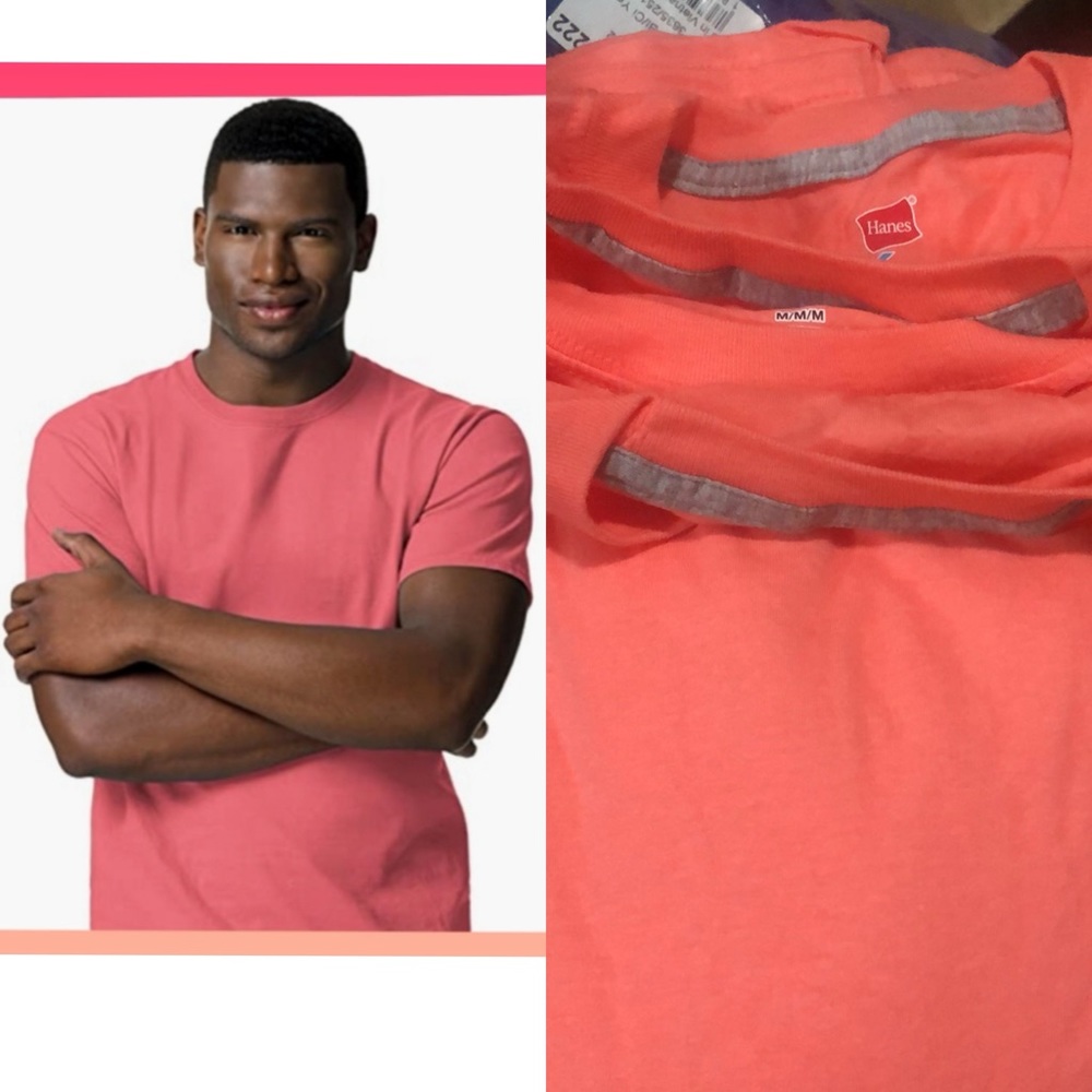 Hanes 5PC X-Temp Crewneck Moisture Wicking T-Shirt Color Coral Size Medium NWOT
